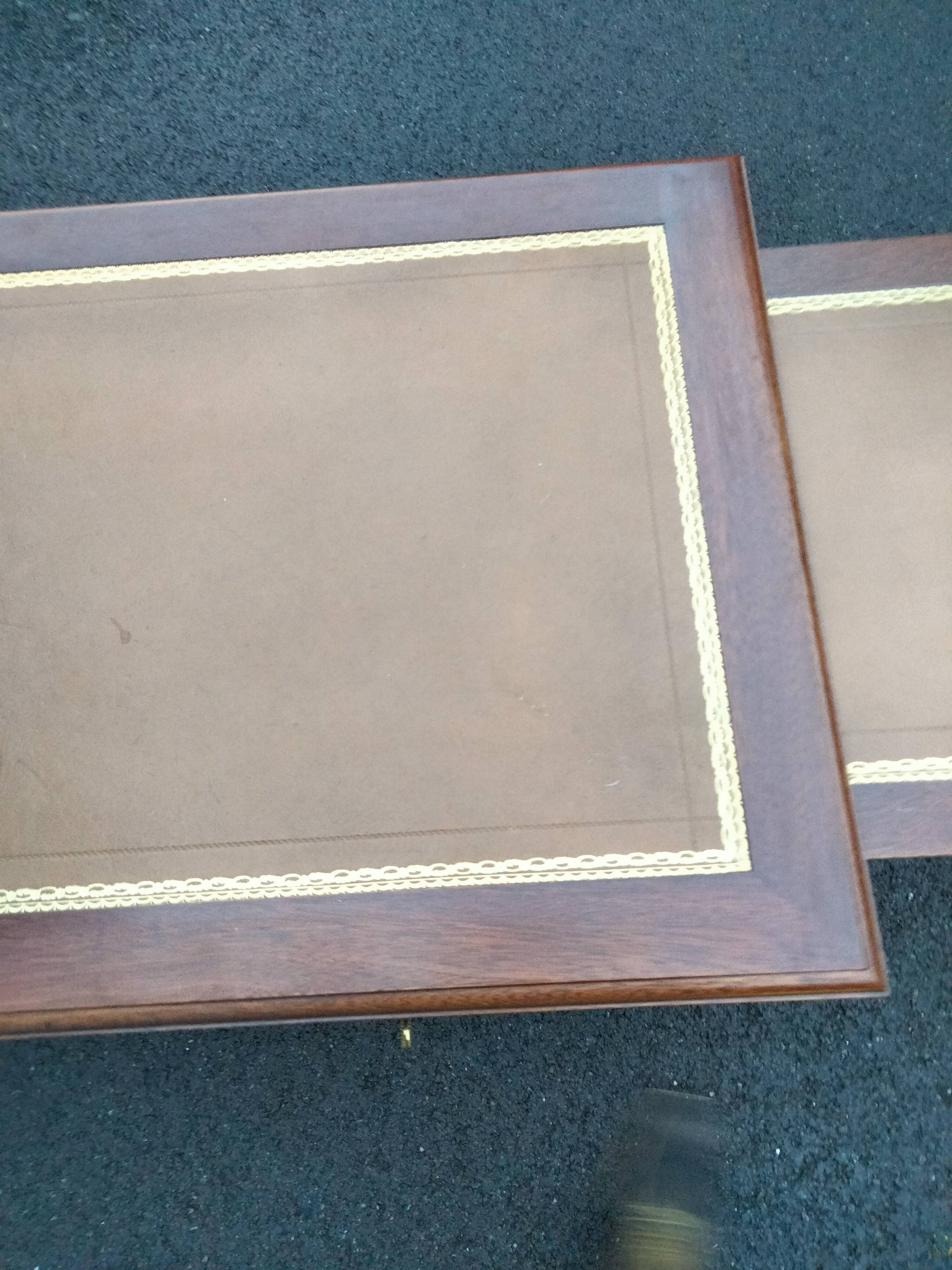 Old style flat desk louis xvi leather tray with 2 pulls