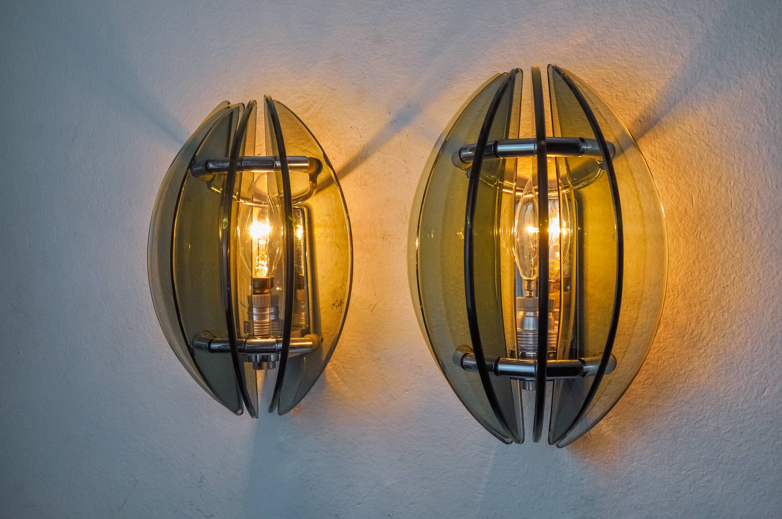 Pair of green and black Murano glass veca sconces, Italy 1970