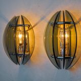 Pair of green and black Murano glass veca sconces, Italy 1970