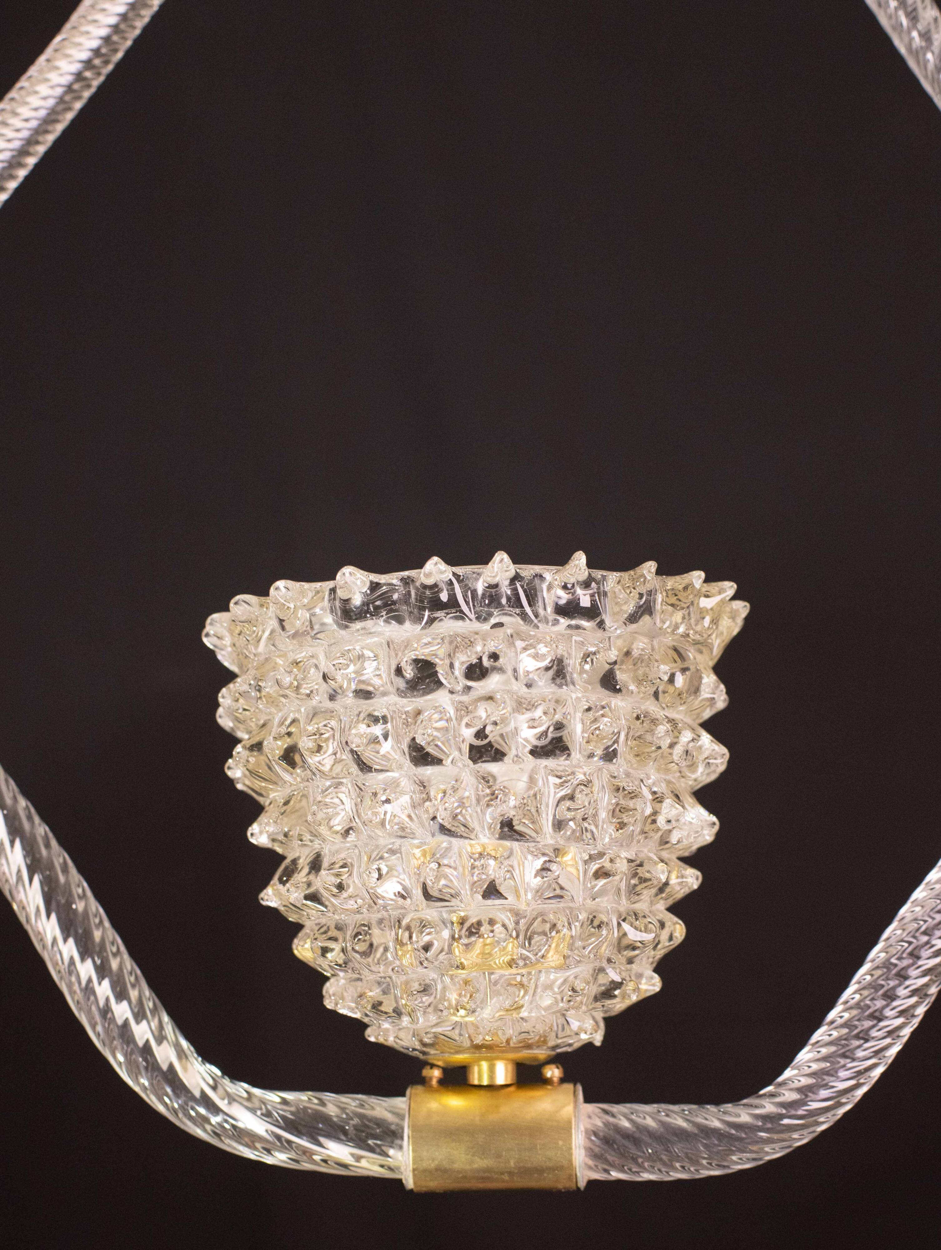 Charming clear rostrato Murano glass chandelier by Barovier & Toso, 1940s