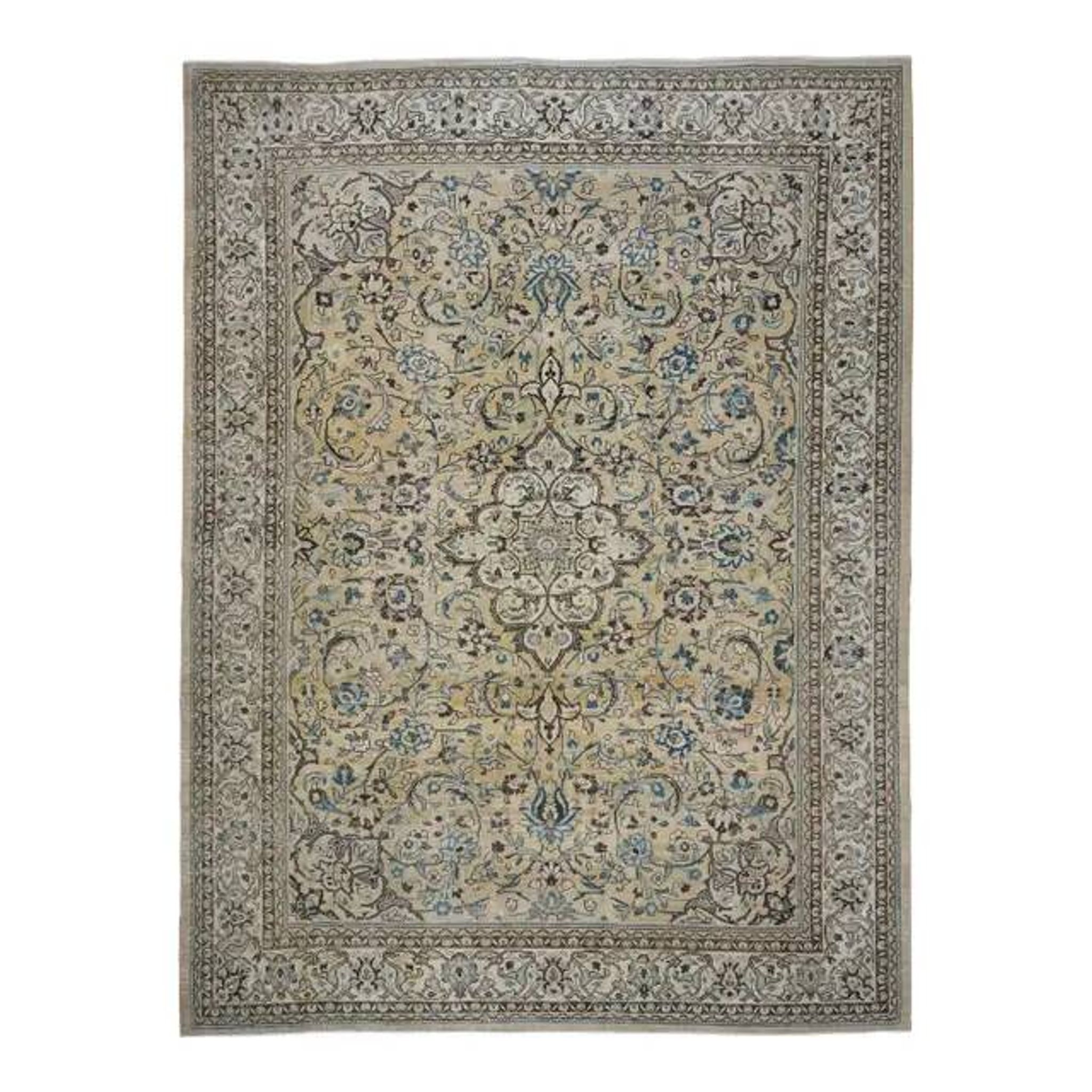 1960s Vintage Persian Handmade Wool Cotton Beige Area Rug 292x395