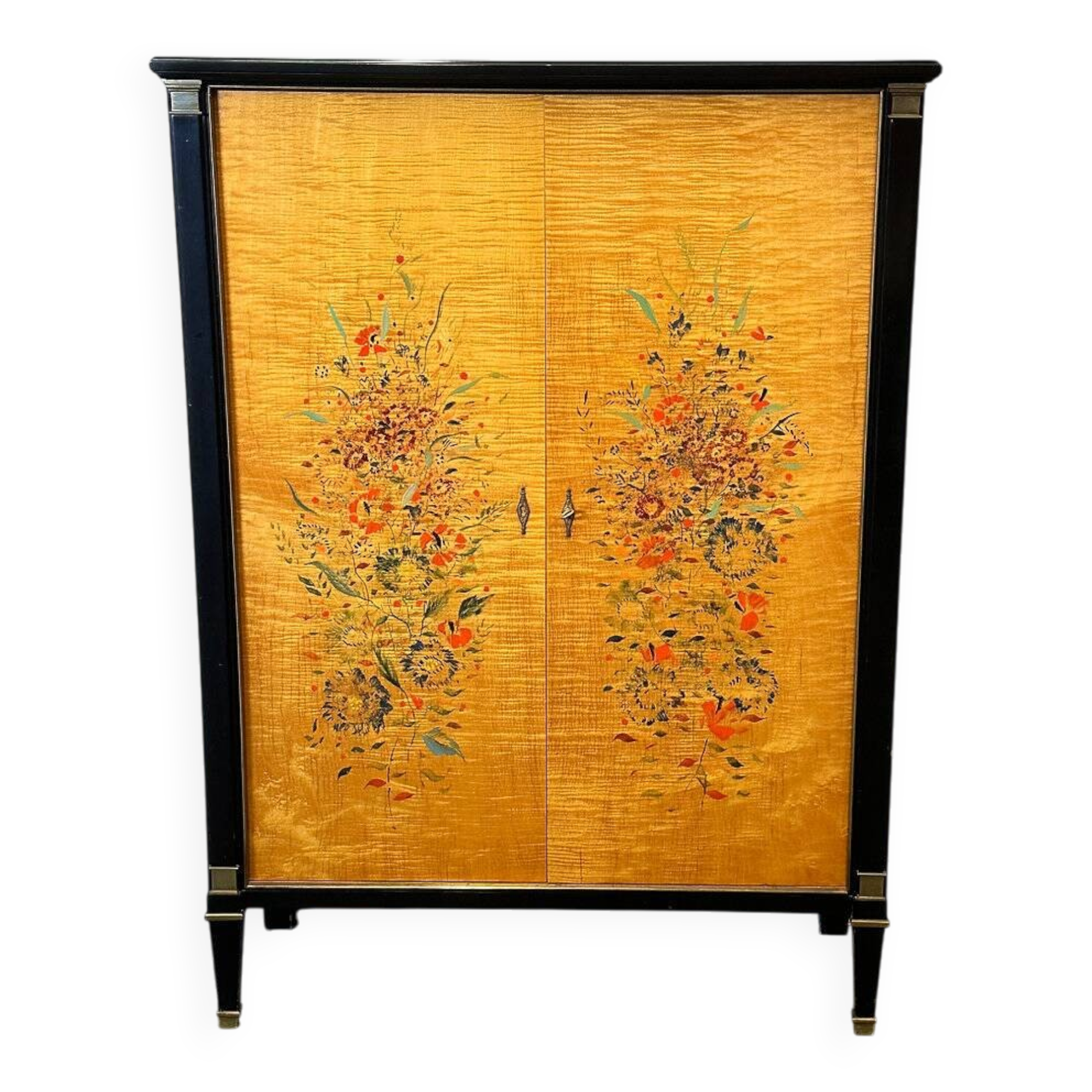 Exquisite 1950s neoclassical sycamore secretaire by Frères De Coene, Belgium.