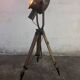 Industrial spotlight floor lamp on tripod PZO STG 4, Poland, 1970s