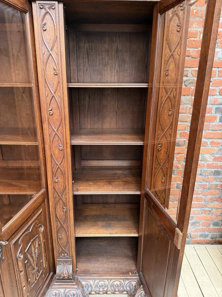 Large oak pharmacy display cabinet