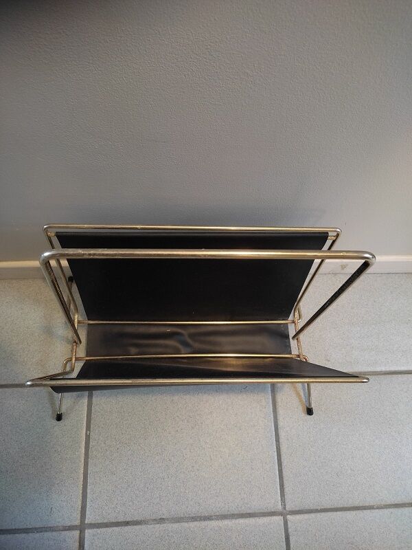 Magazine holder patinated golden metal skaï black