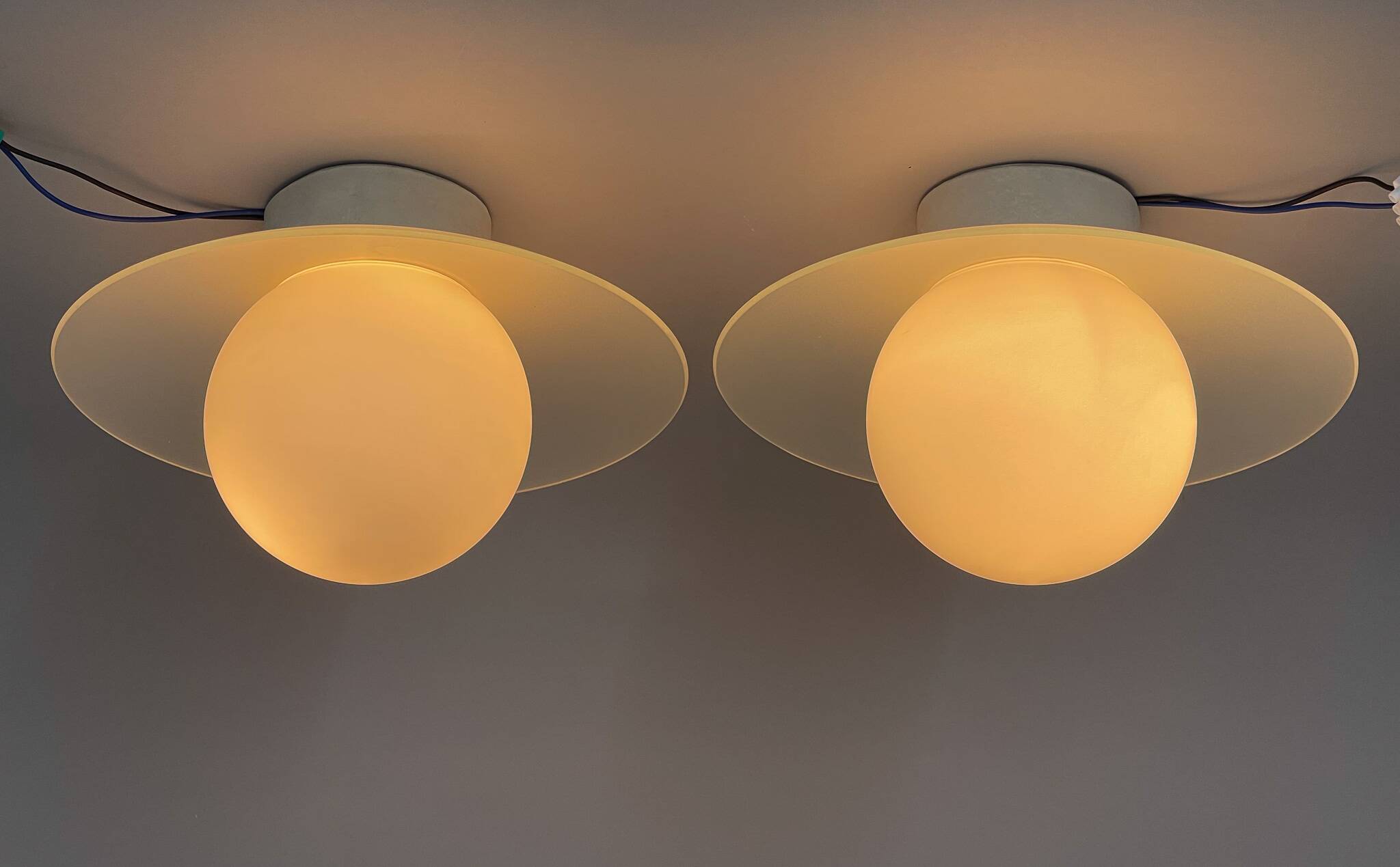 Pair of Space Age Glass & Ceramic Ceiling Lights, 1950's