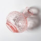 Vintage Small Pink Pressed Glass Vase with Flowers Pattern / Italy / 1960s