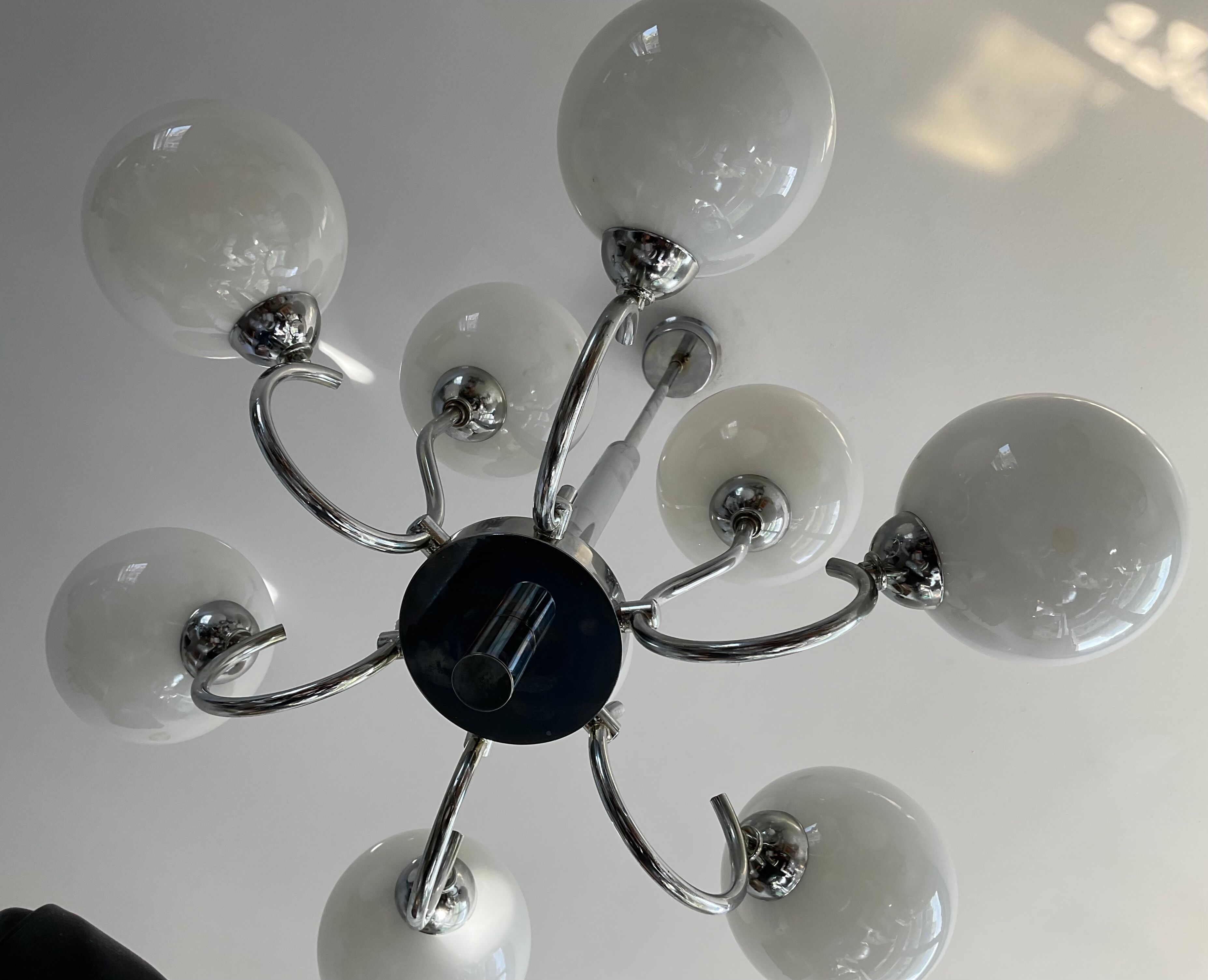 Space age chandelier in opaline and chrome metal