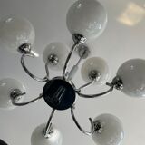 Space age chandelier in opaline and chrome metal