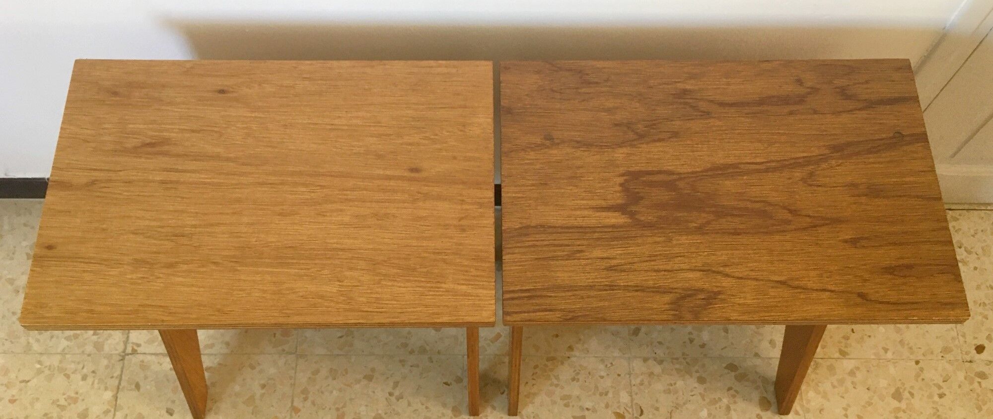 2 vintage bedside tables compass feet 50s