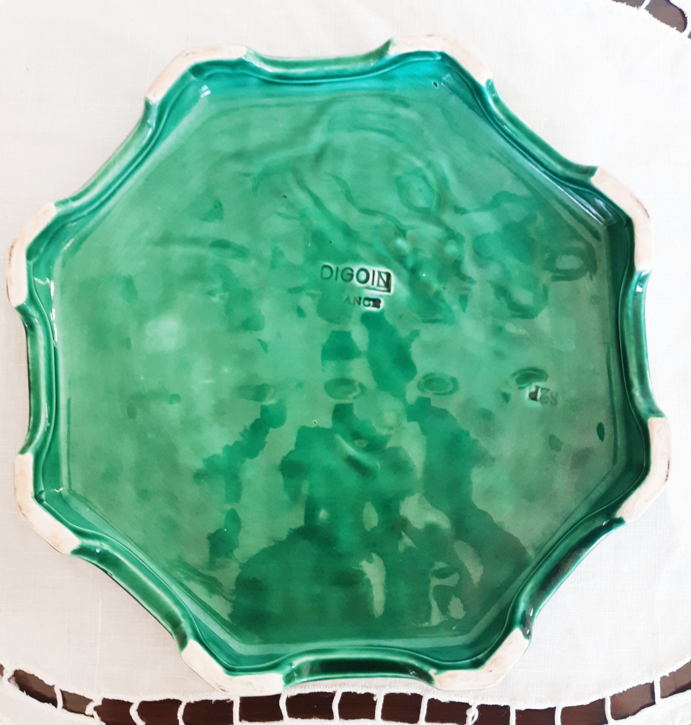 Digoin art deco trivet, vintage French, 1940s