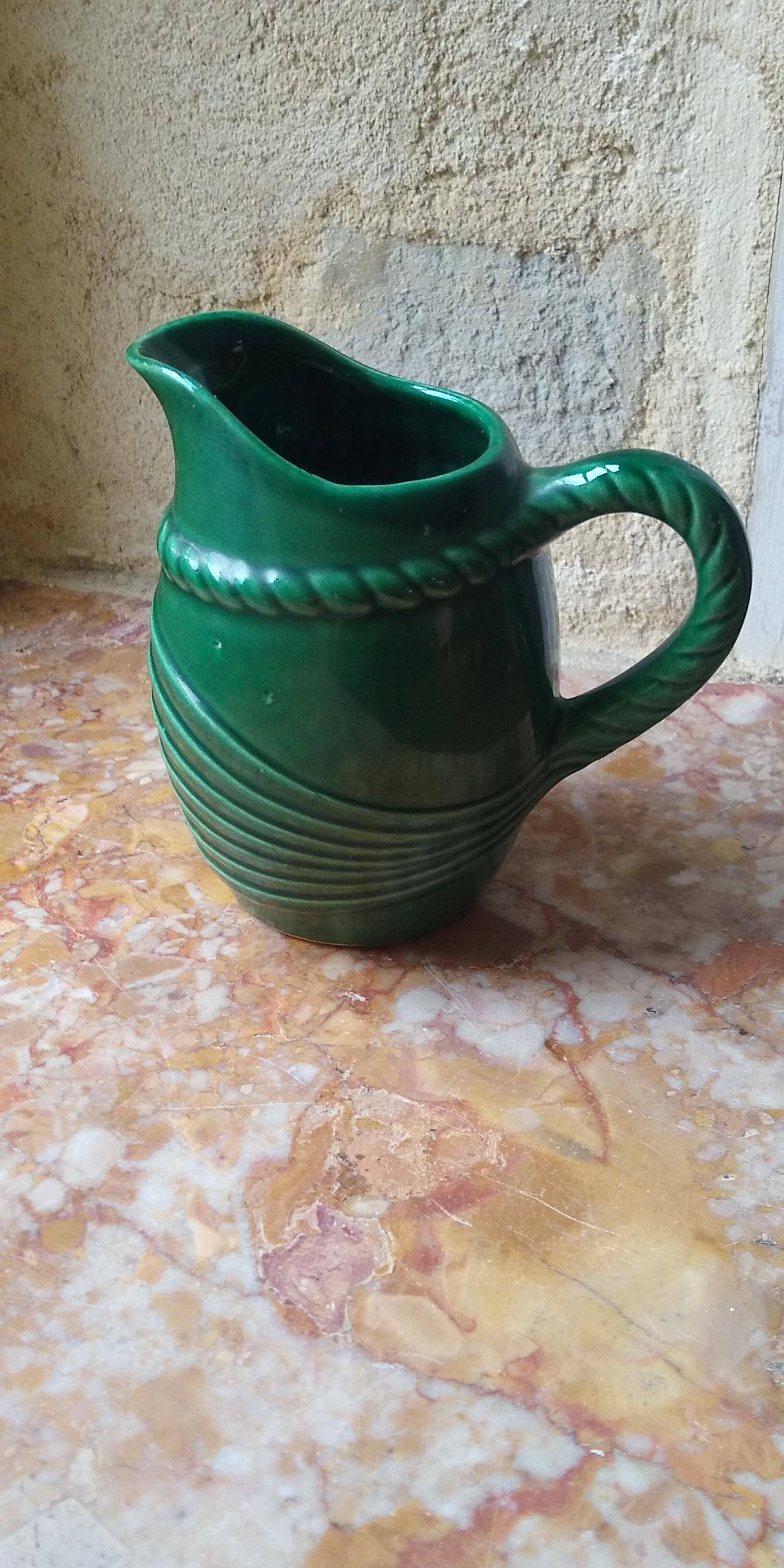 Green water pitcher by Poët Laval, Art Deco headband model