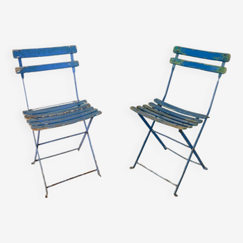 Paire de chaises de jardin patine bleue