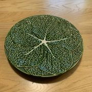 Vintage barbotine dish in the shape of a green cabbage leaf, Portugal