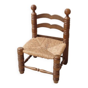 Small Charles Dudouyt chair in wood and straw