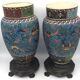 PAIR of Cloisonné Ceramic VASES, Floral Decoration, Bronze Base