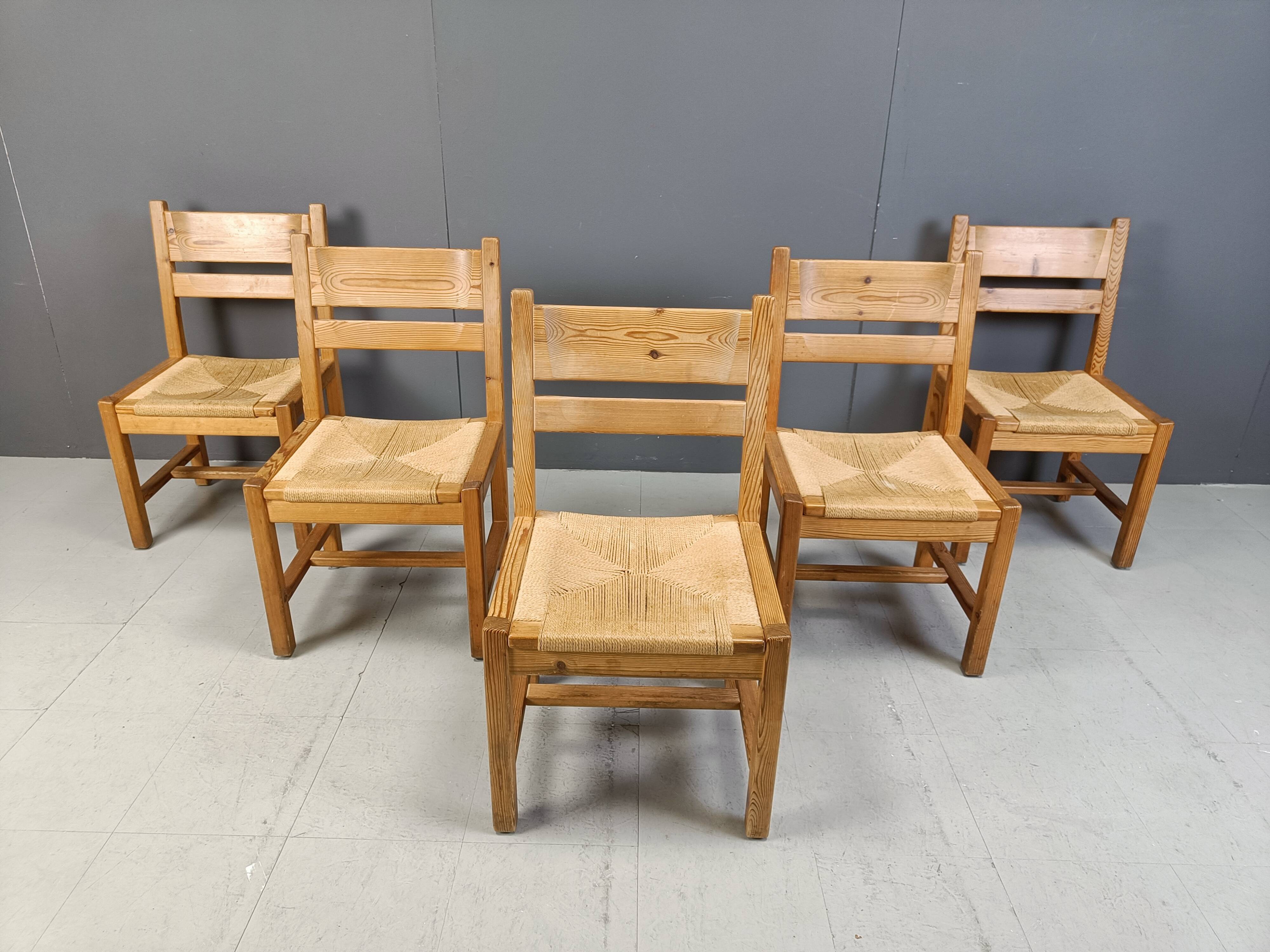 Set of 5 pine wood chairs by GM Mobler, 1960s