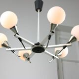 Italian Space-age Aluminum and Opaline Glass Chandelier