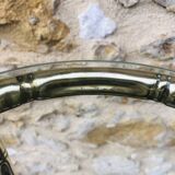 Vintage faux bamboo pedestal table in brass with 2 glass shelves