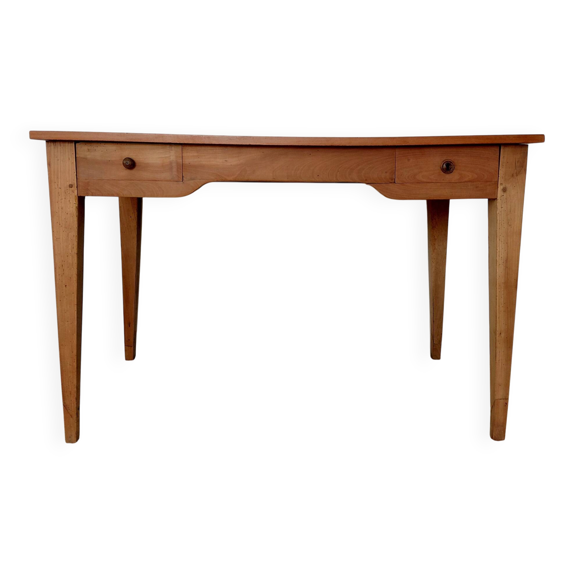 Bureau ancien à double tiroir, pieds gainés, XIXème