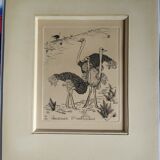 Engraving "Ostrich Hunter" 1950s