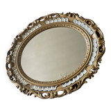 Miroir ovale résine dorée kitsch des années 70