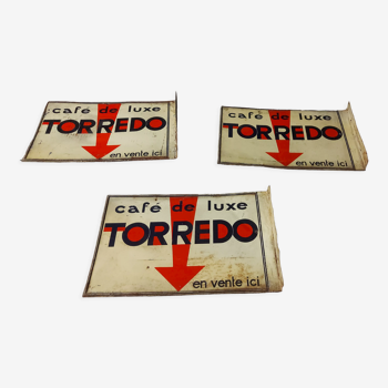 Lot de 3 plaques en tole litho double face , cafe torredo , de Andreis