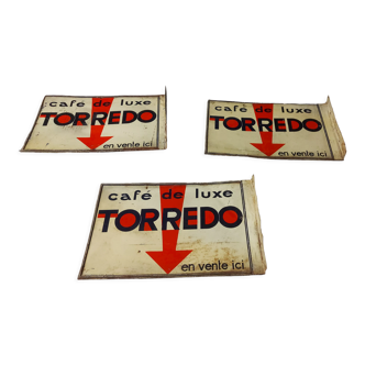 Lot de 3 plaques en tole litho double face , cafe torredo , de Andreis