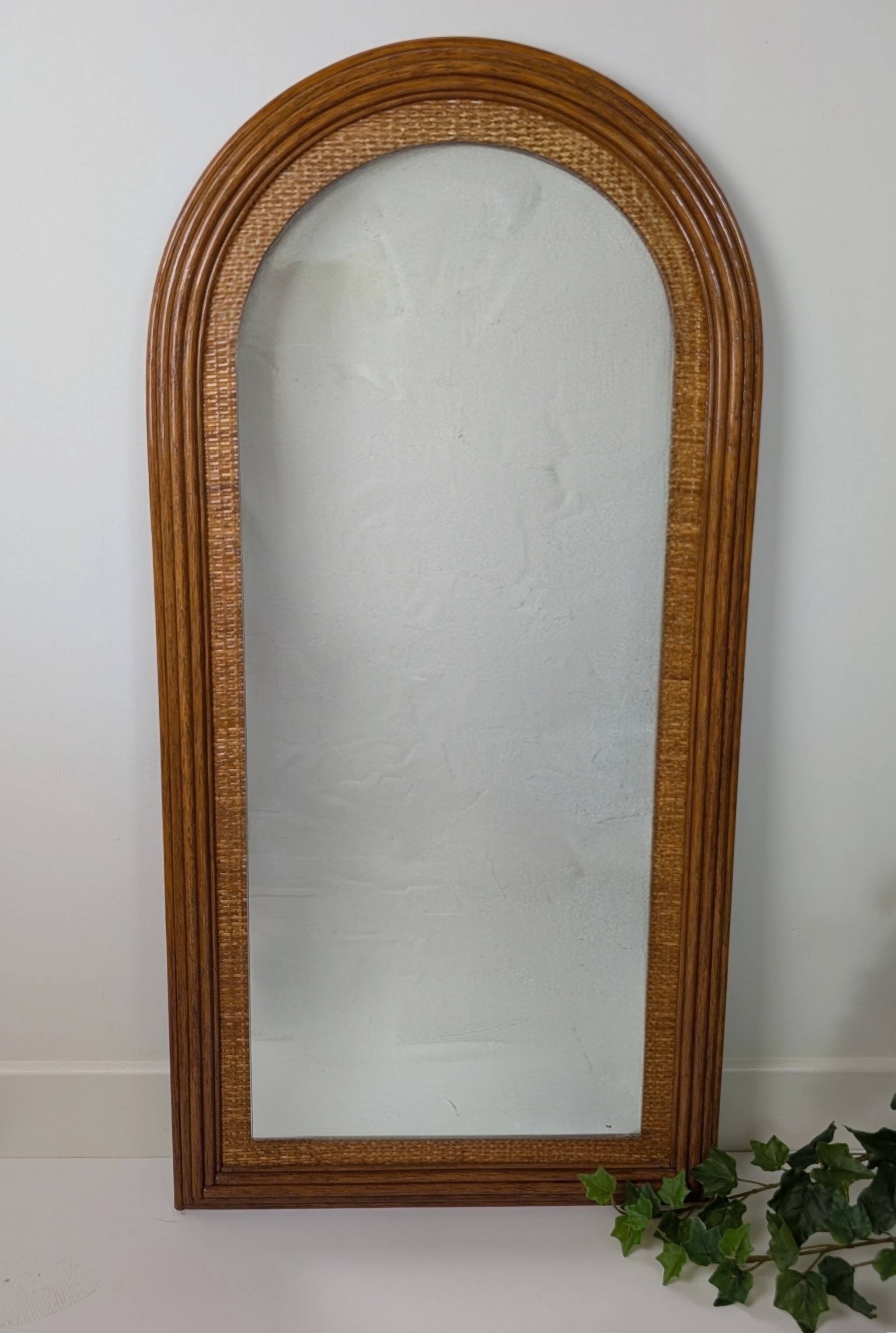 Wood and rattan mirror