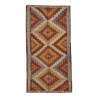 Tapis Kilim géométrique 4x9, 145x282Cm