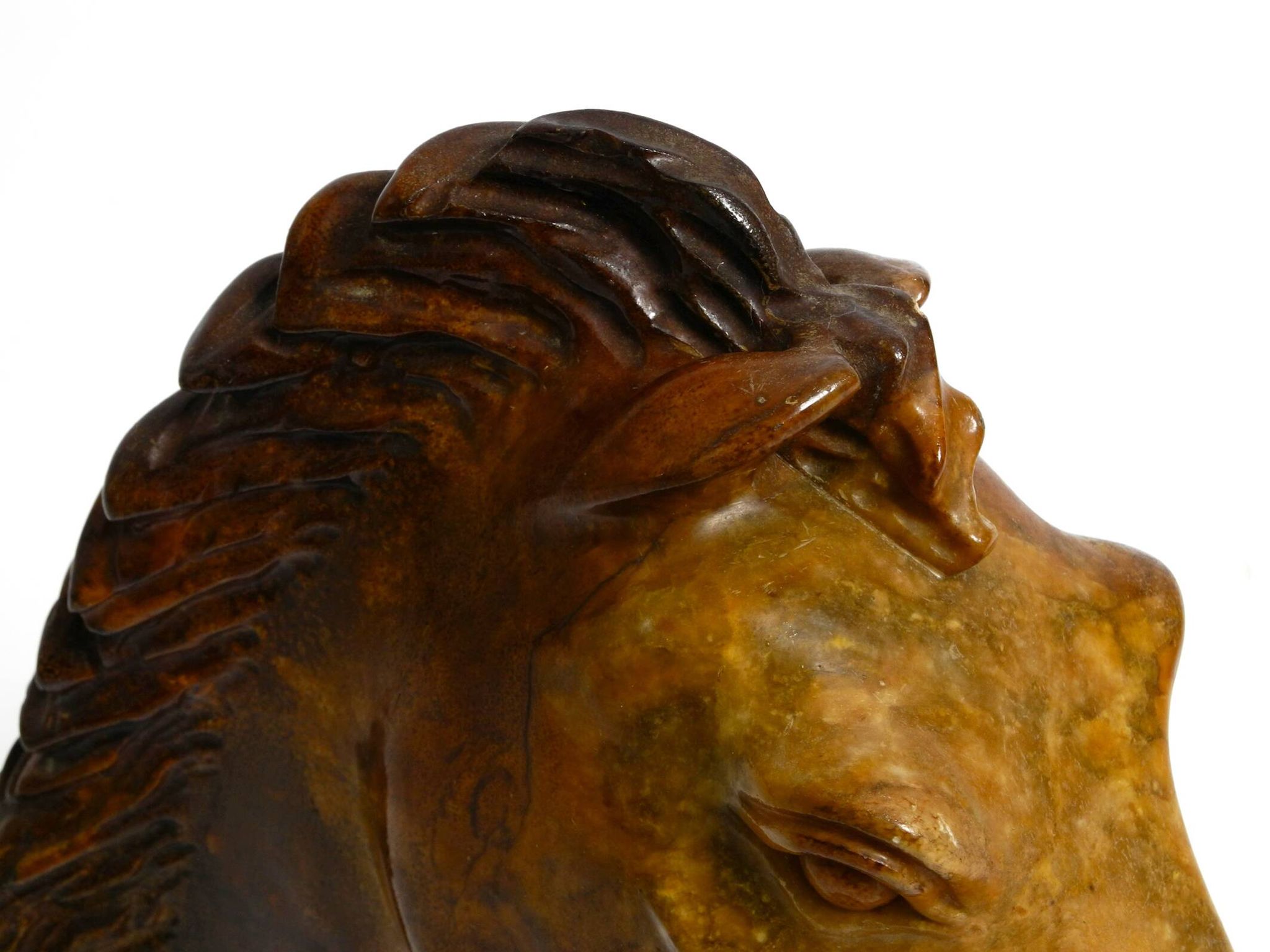 Decorative heavy lifelike 1960's horse head sculpture in brown soapstone