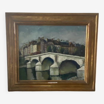 Peinture signée du Pont Marie à Paris de 1964