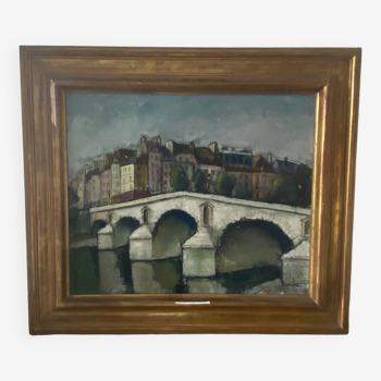 Signed painting of the Pont Marie in Paris from 1964