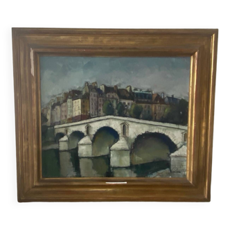 Peinture signée du Pont Marie à Paris de 1964