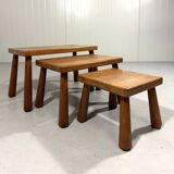 Brutalist rustic blond oak nesting tables