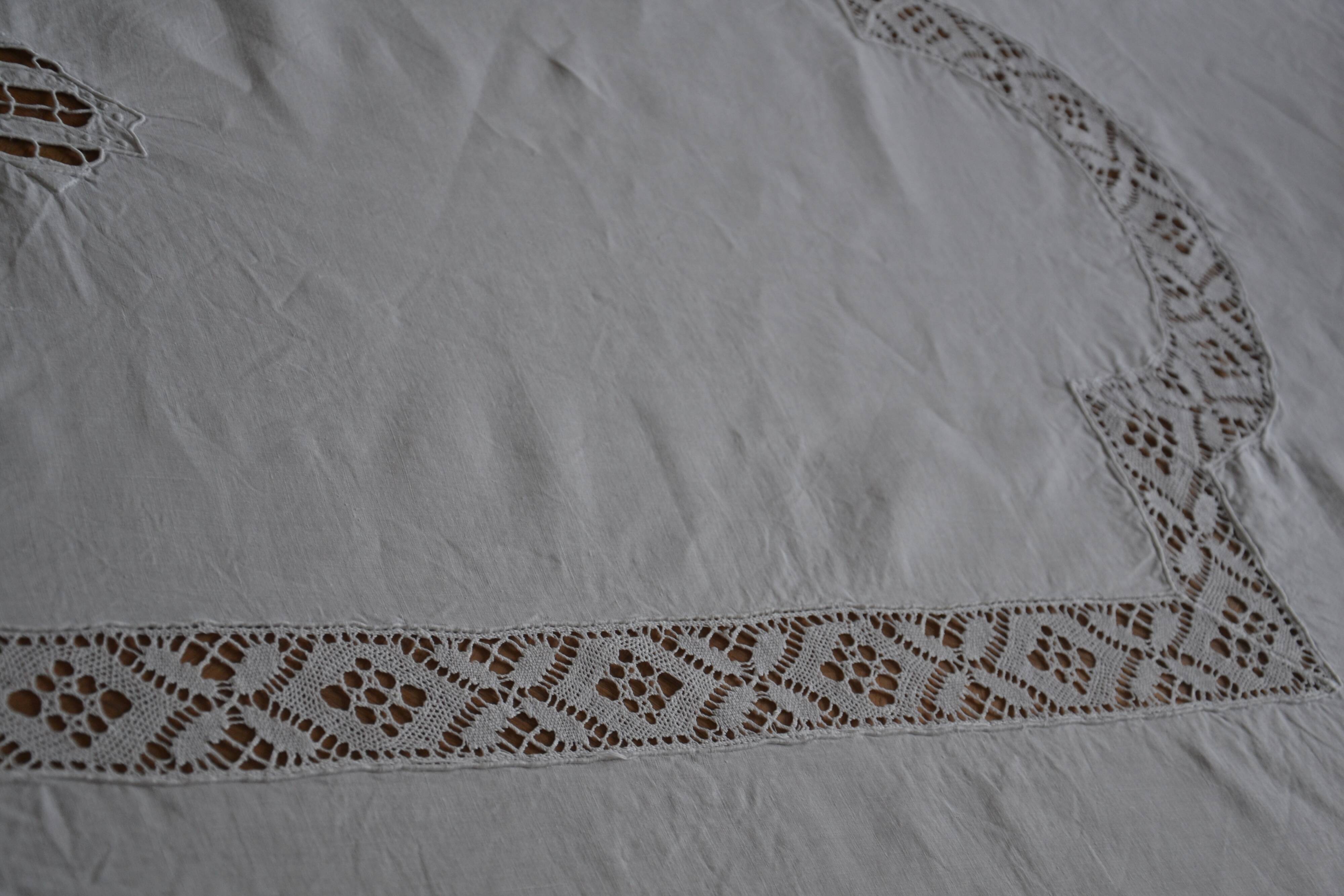 White linen tablecloth with embroidery 181cm/261cm