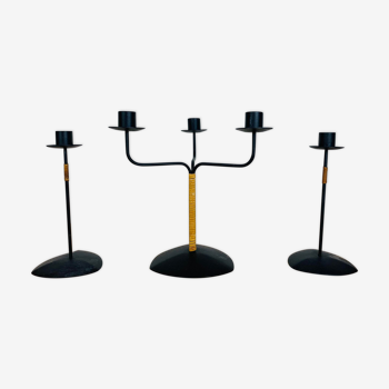 3 Scandinavian candle holders by Laurids Lonborg, metal and wicker