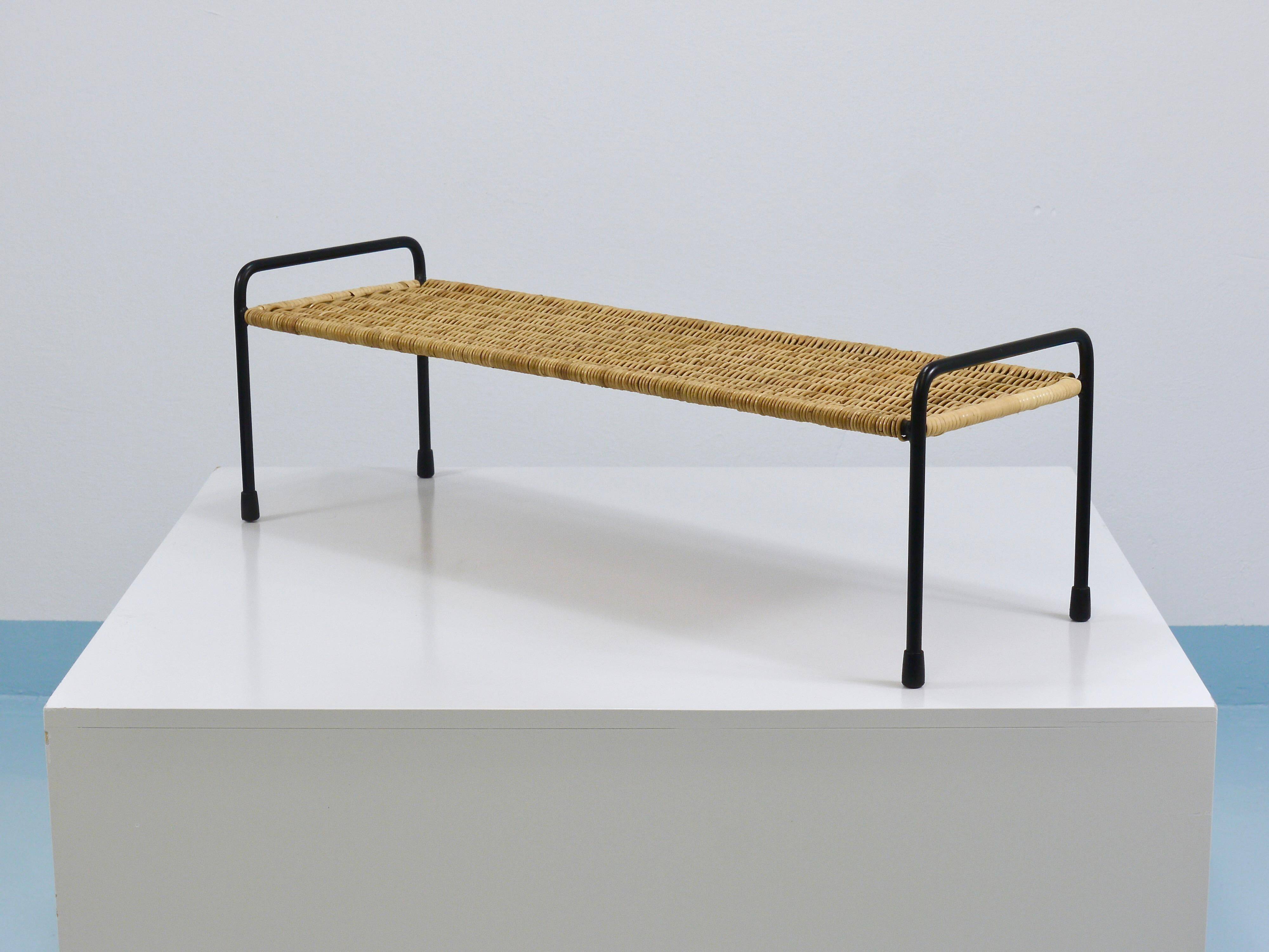 Carl Aubock side table, flower bench, iron, rattan, wicker, Austria, 1950s