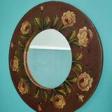 Vintage hand painted wooden round wall mirror