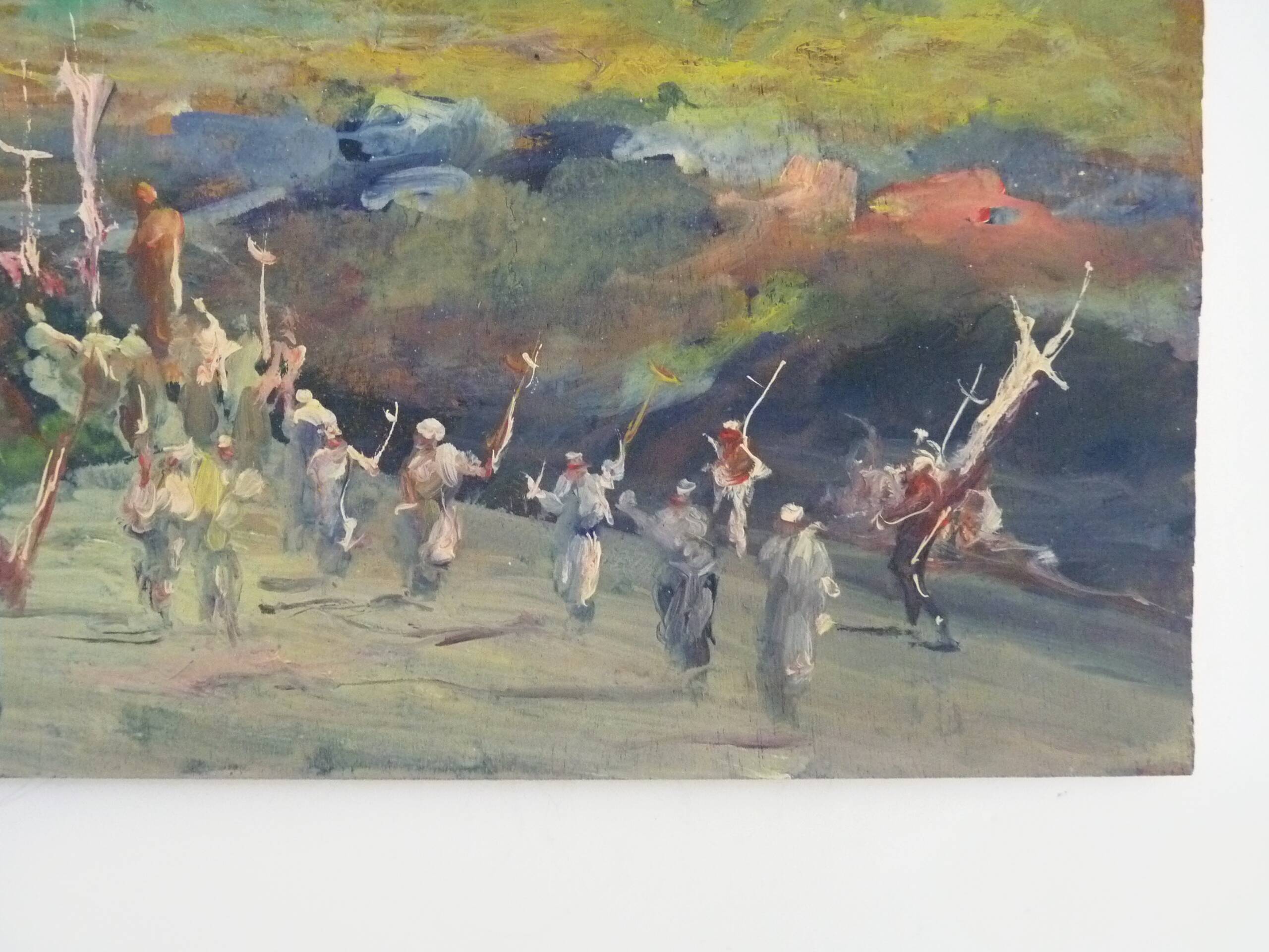 Oil on wood by Riccardo Capone Procession 50s 60s