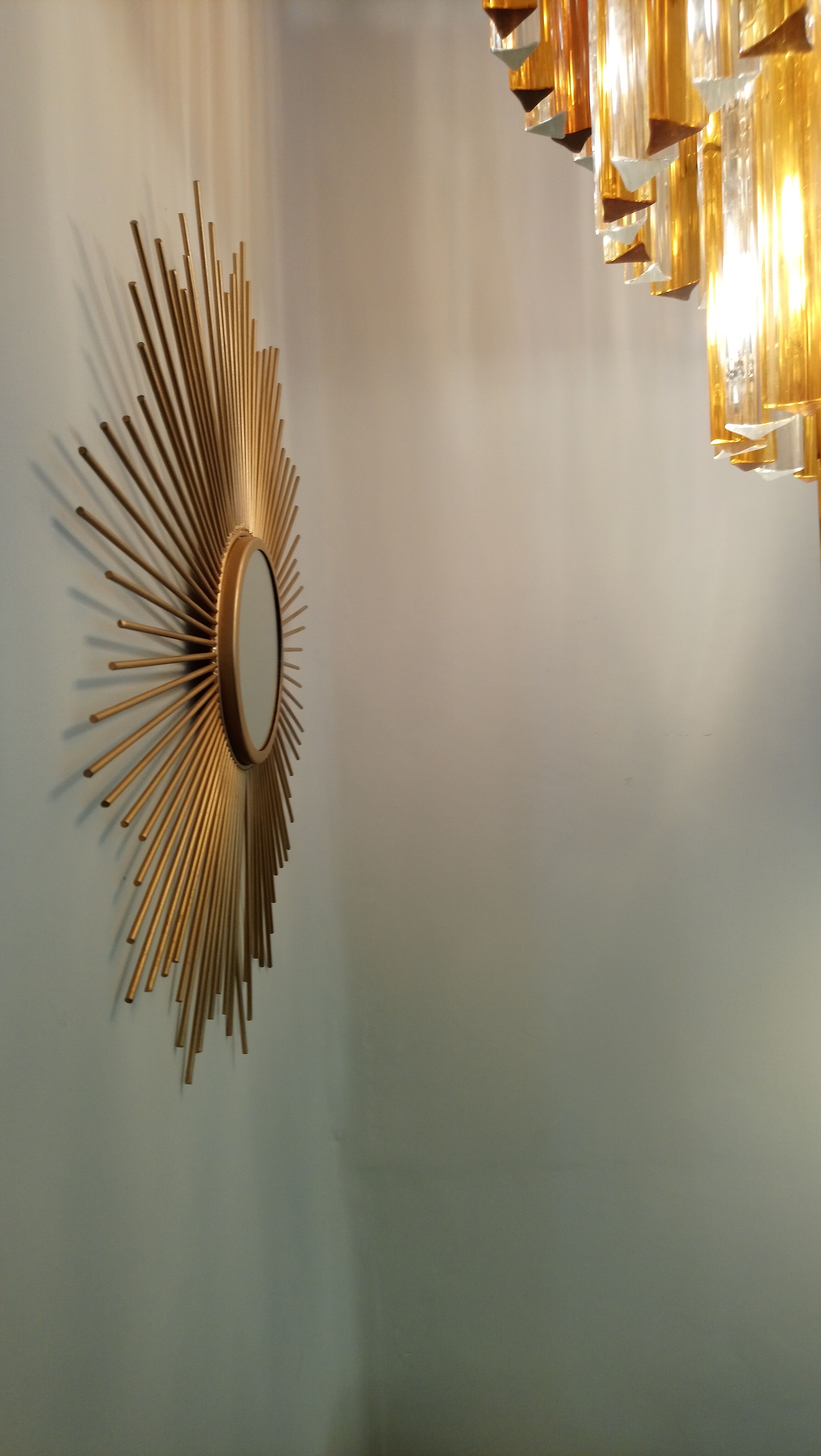 Vintage sun mirror in gold metal 55cm