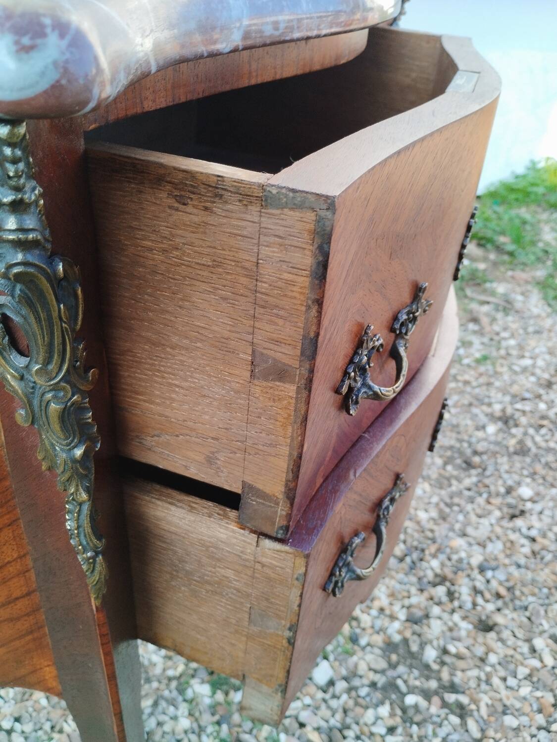 Antique Louis XV style chest of drawers with marble top