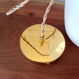 Vintage opaline glass pendant light, pink and white floral pattern, 1960s