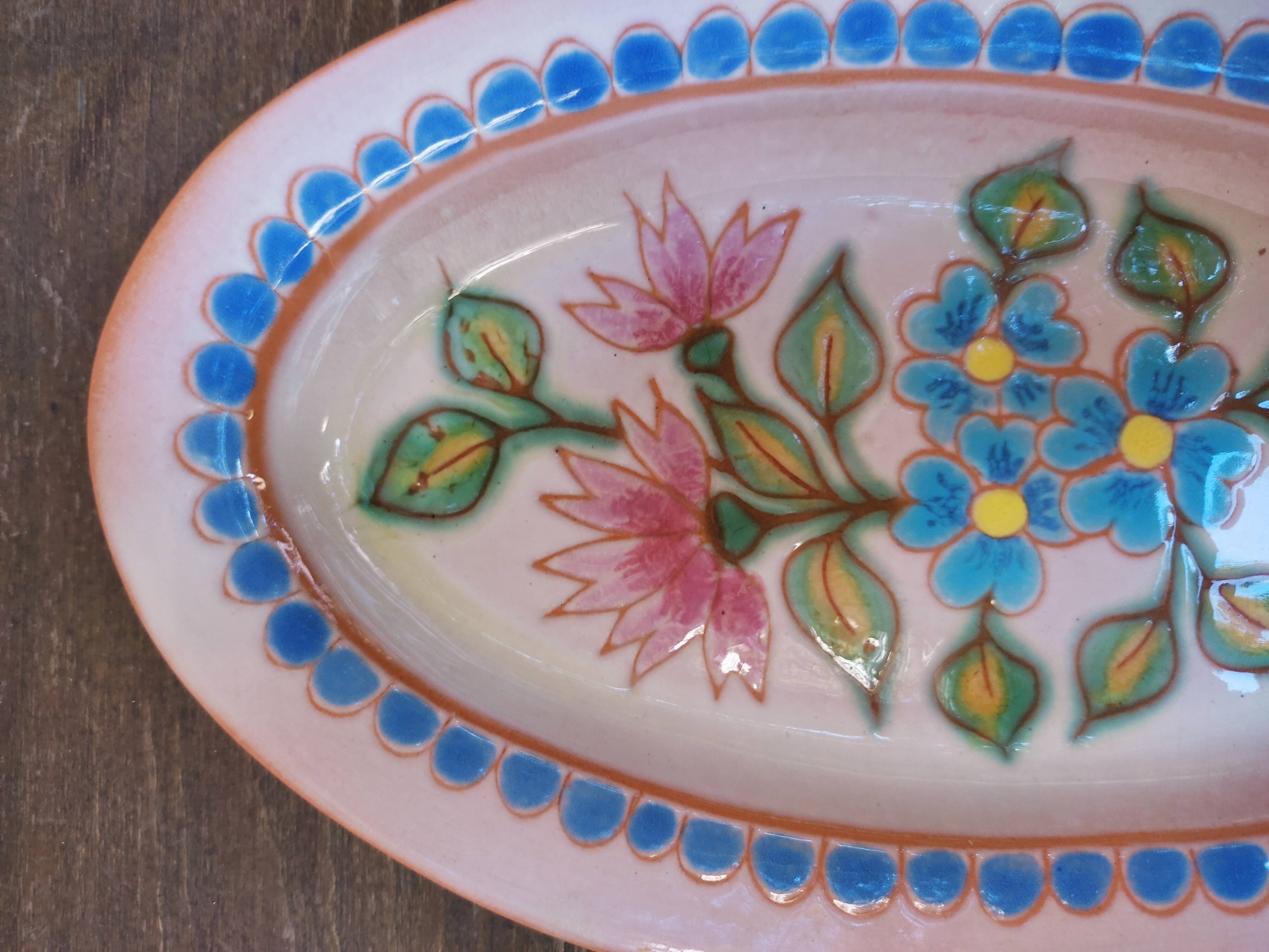 Oval ceramic dish Signed