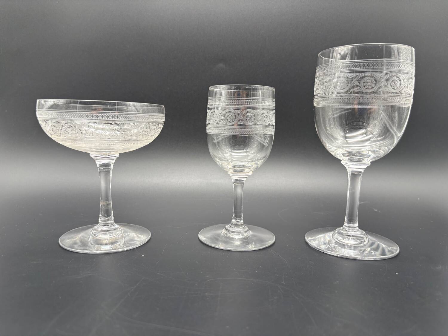 Baccarat crystal glassware and decanter set, Athenian engraving