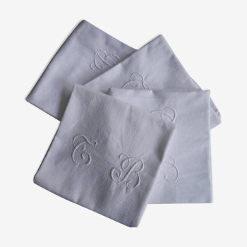 Lot de 4 serviettes coton brodées monogrammes TB