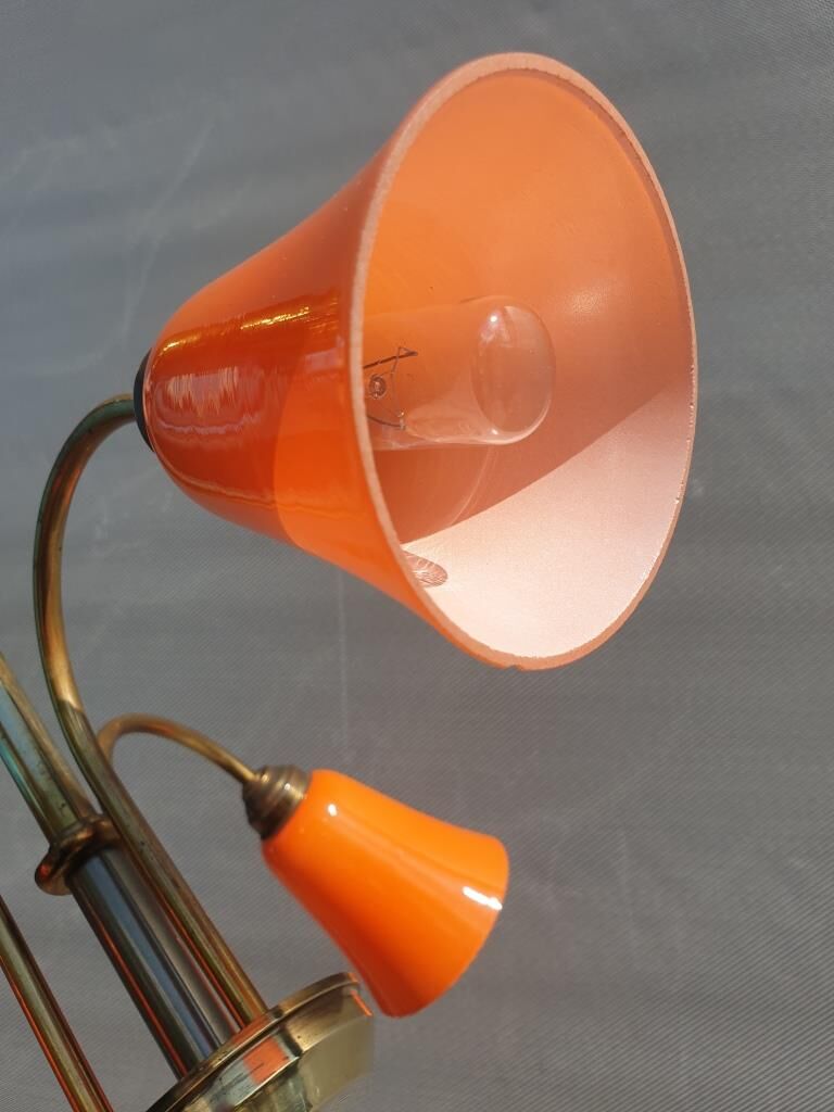 Brass chandelier 3 tulips orange Casimir 1970