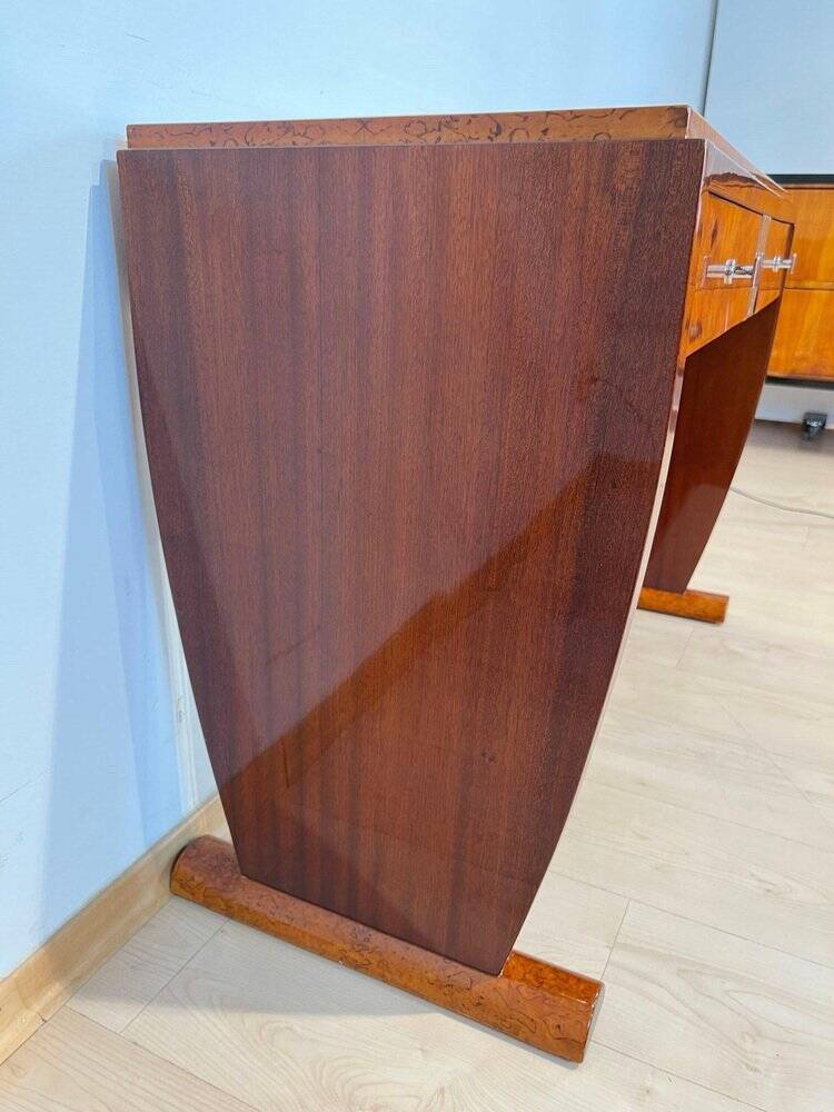 Art Deco Console Table in Thuja Roots, Birch and Silver-Plate, France, 1925