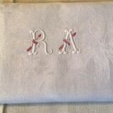 Square linen tablecloth marked RA