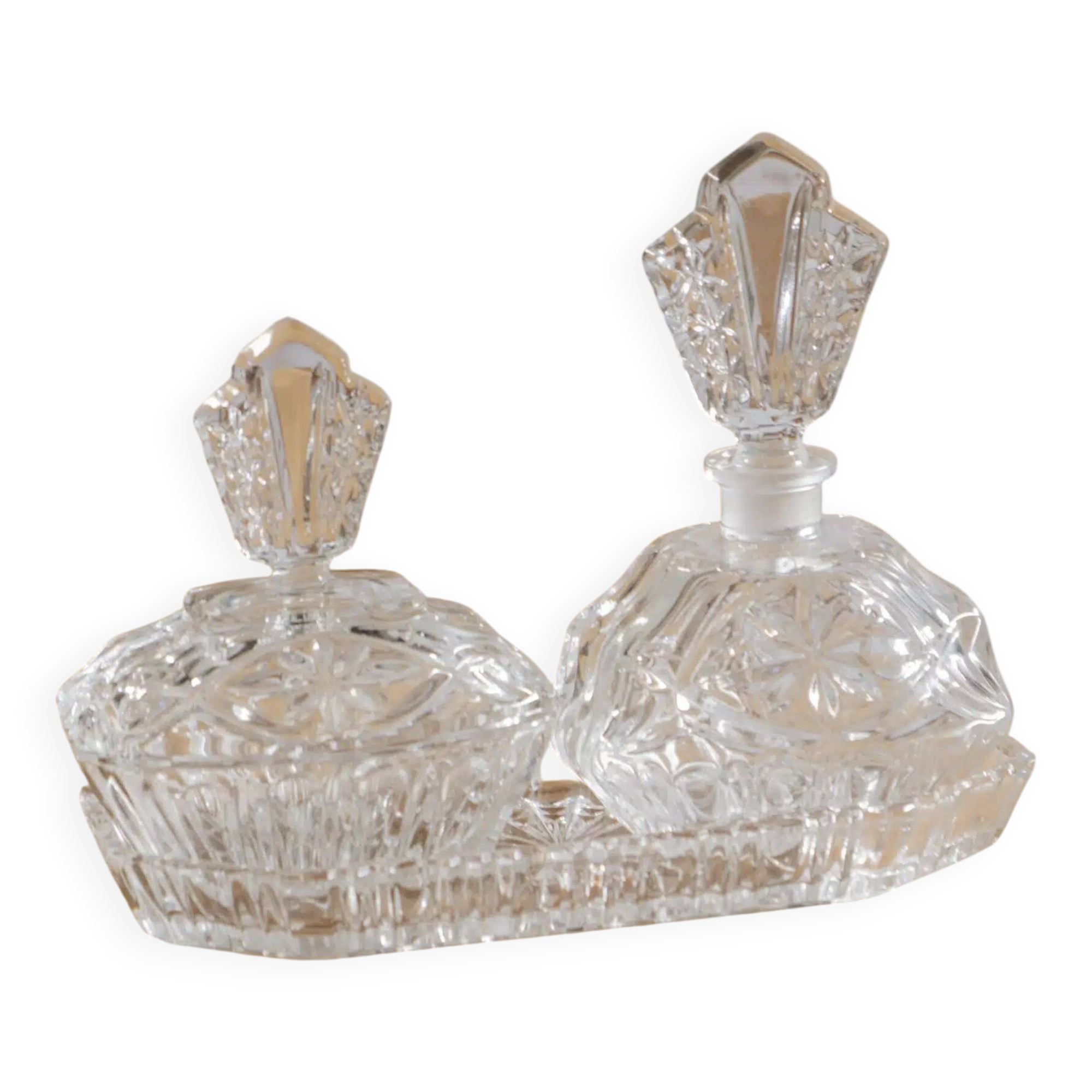 Set of two bottles with matching tray "Blanche"